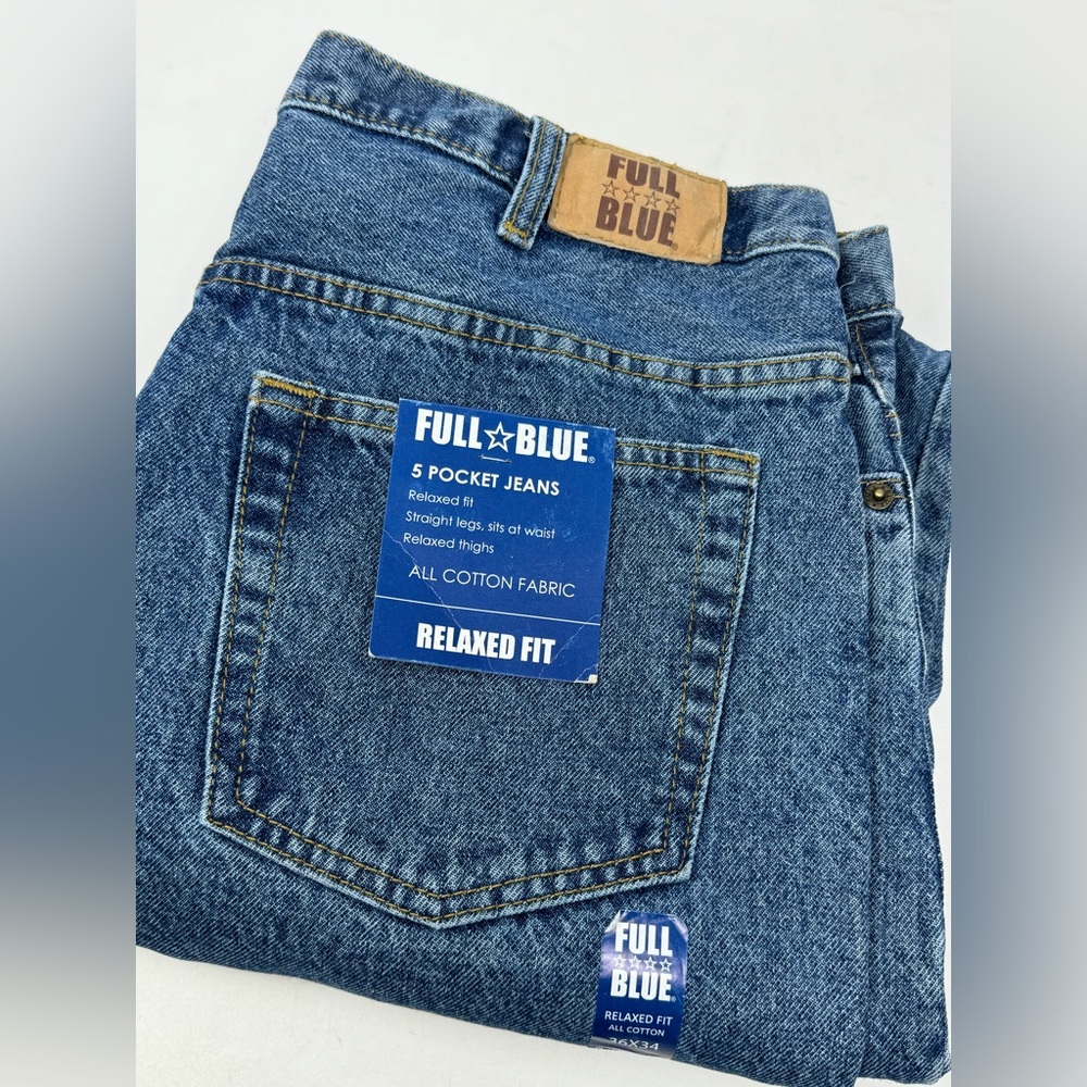 NWT Full Blue Men's 5-Pocket Relaxed Fit Straight Legs Jeans Sz 36x34 N0